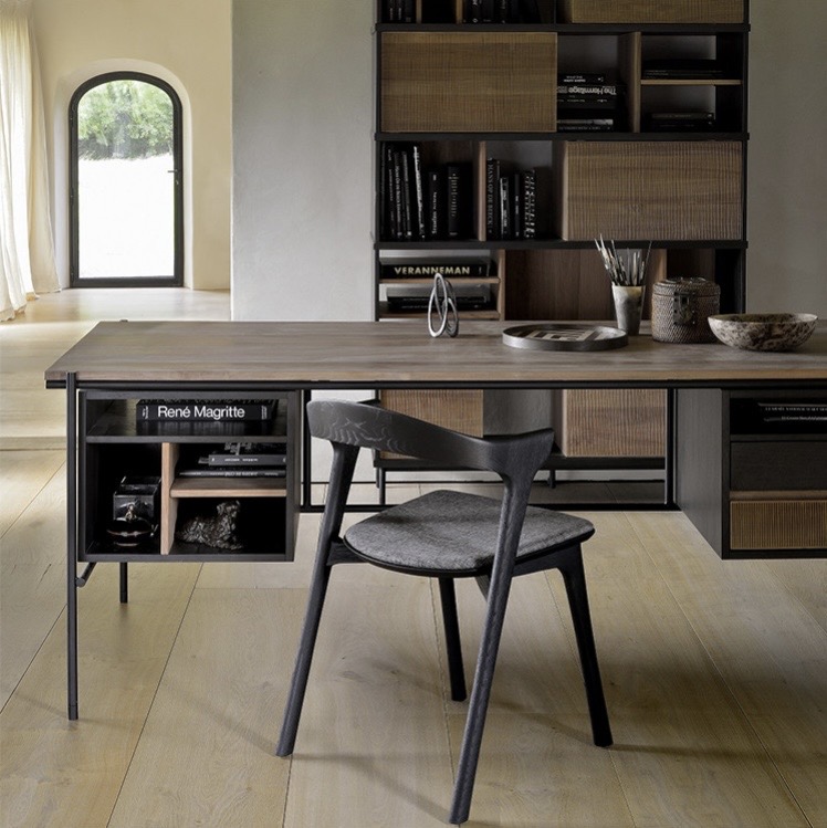 luxury modern home office ideas with a dark teak desk and minimalist styling