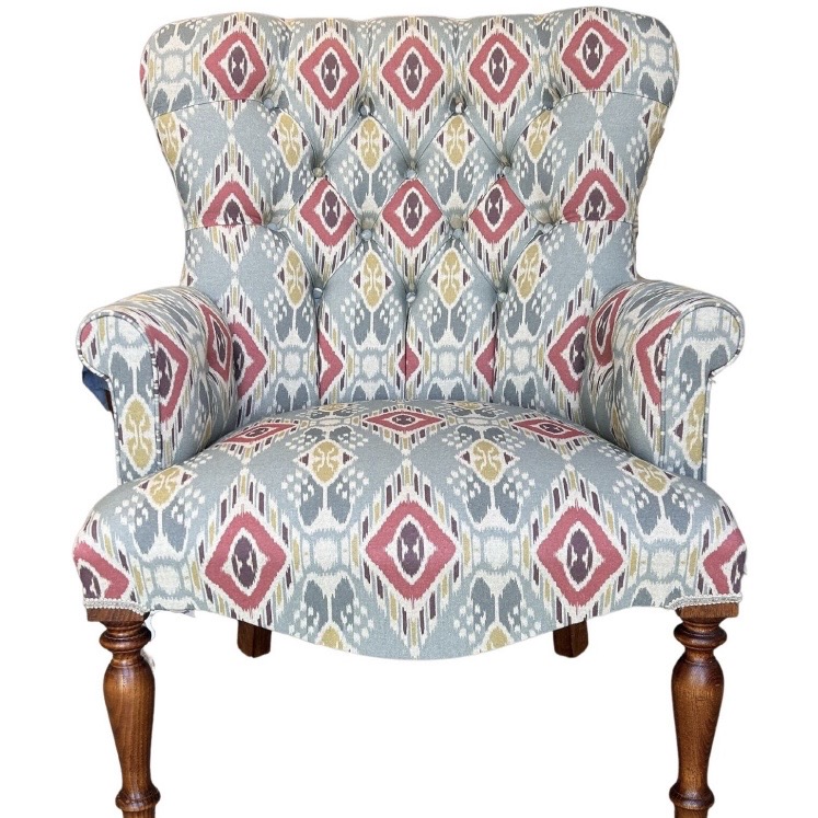 Blue Ikat design in linen patterned accent chairs