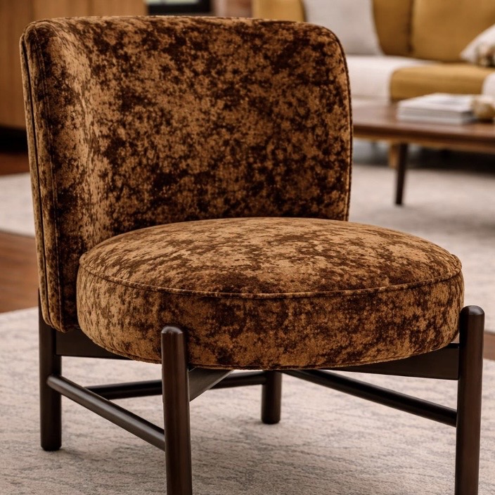 Handcrafted Mid-Century Lounge Chair – Cushion Jacquard orange patterned accent chair