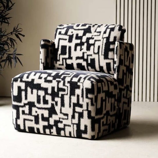 Fabulous Monochrome Pattern Club Chair in black and cream geometric upholstery