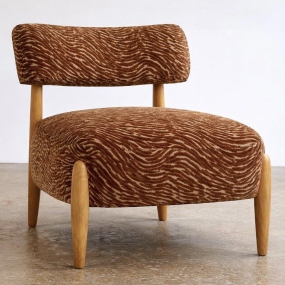 Upholstered Mid-Century Retro Lounge Chair – Crushed Velvet rust patterned accent chair