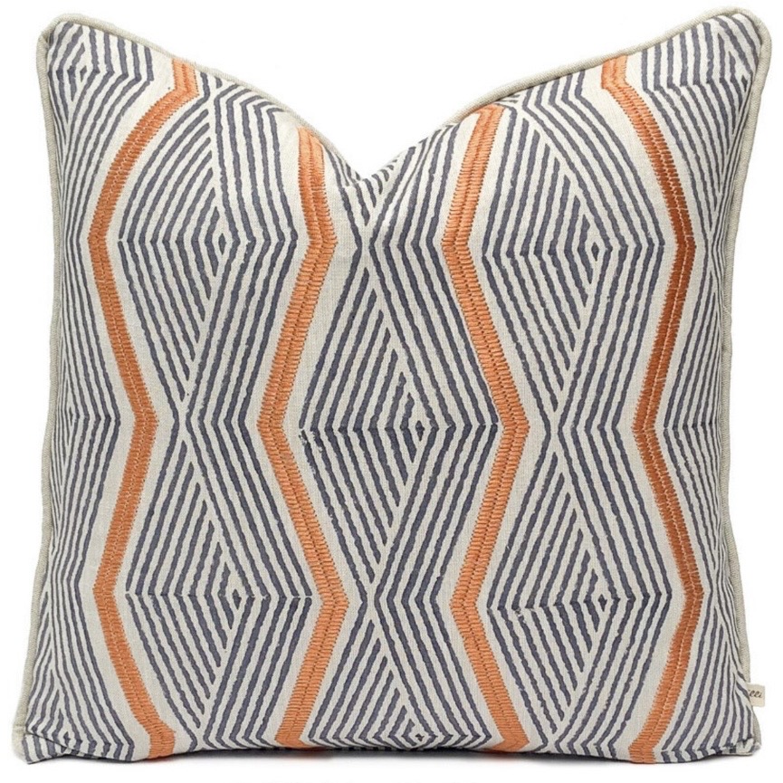 Jane Churchill blue and orange zig zag geometric cushion