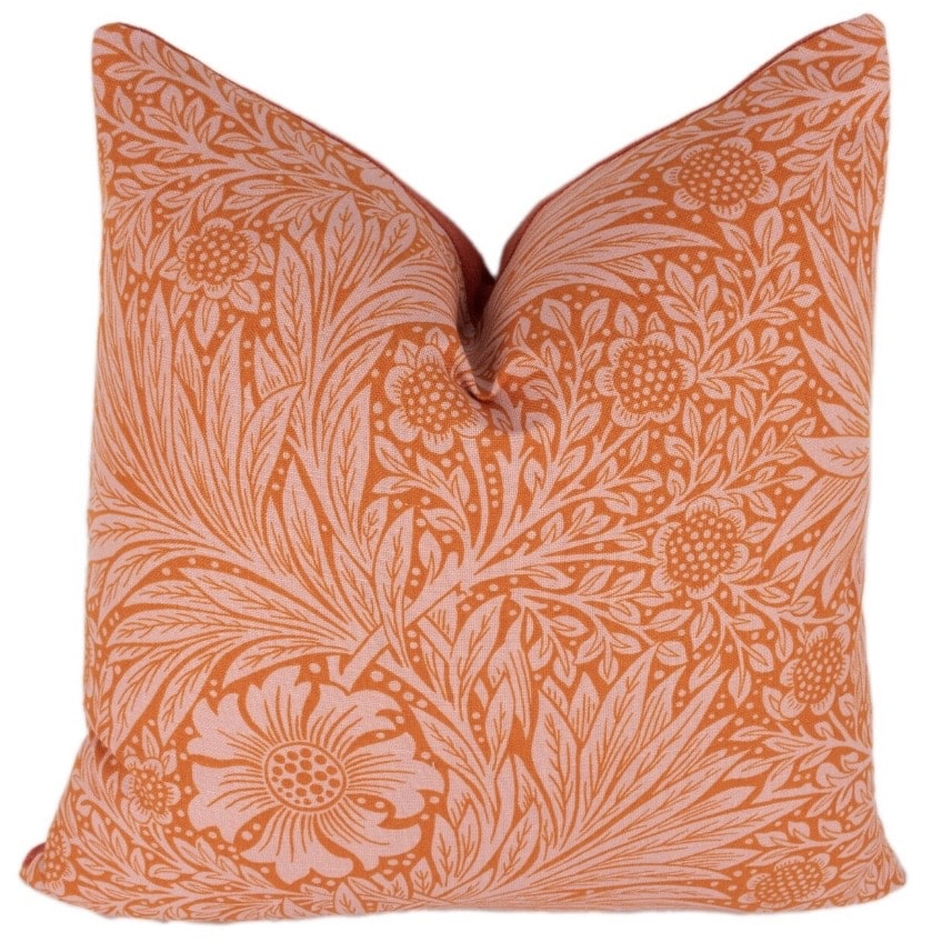 William Morris Marigold orange pattern cushion cover with floral design