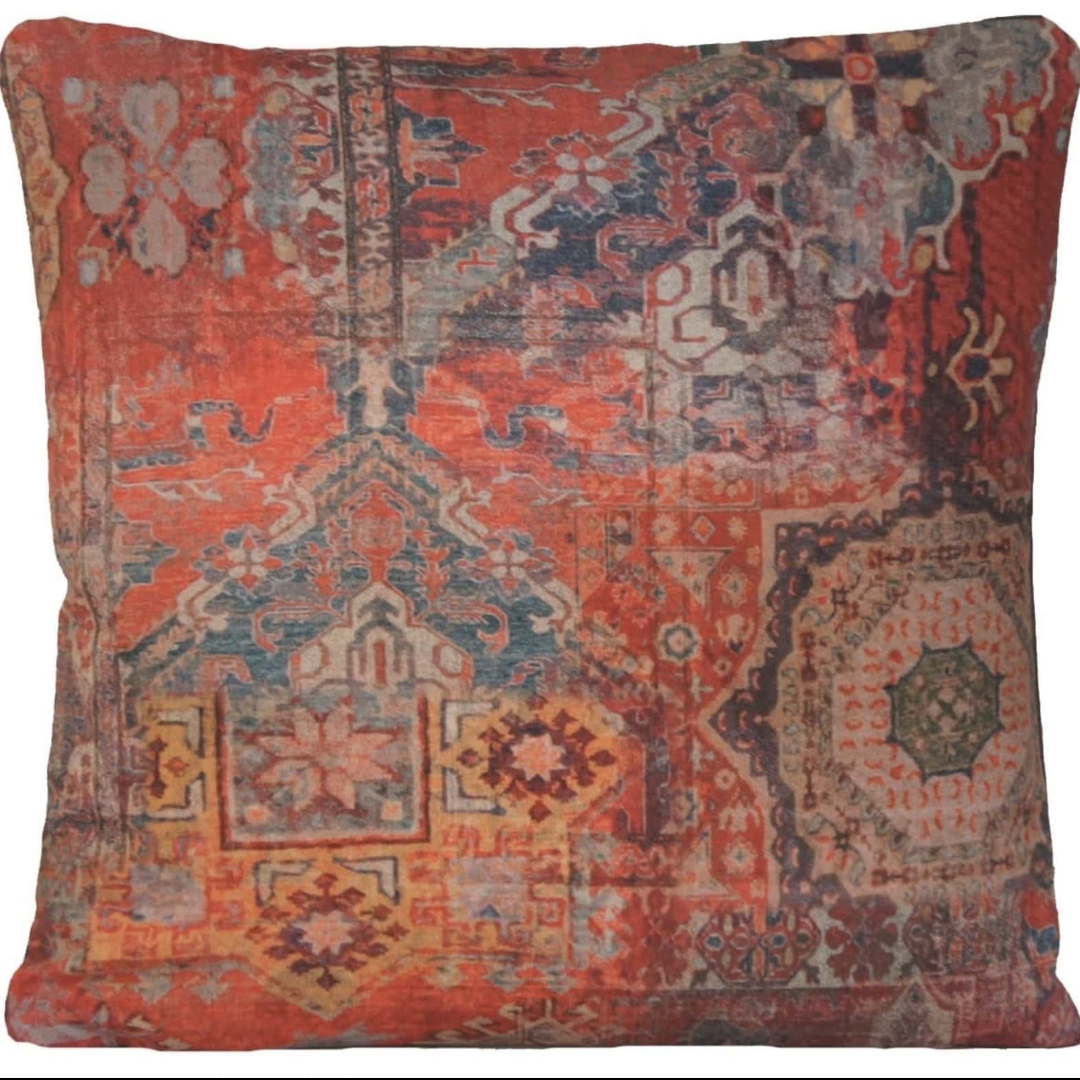 Red kilim Moroccan style orange patterned cushion cover