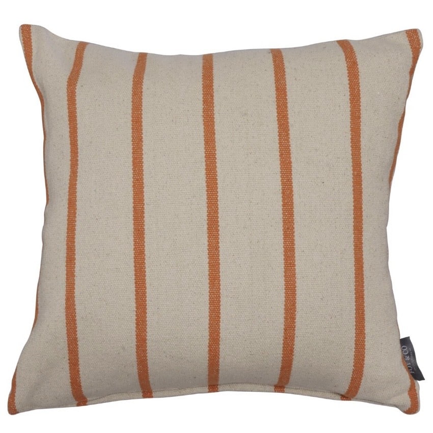 Austin stripe orange cushion cover with neutral linen and orange striped pattern