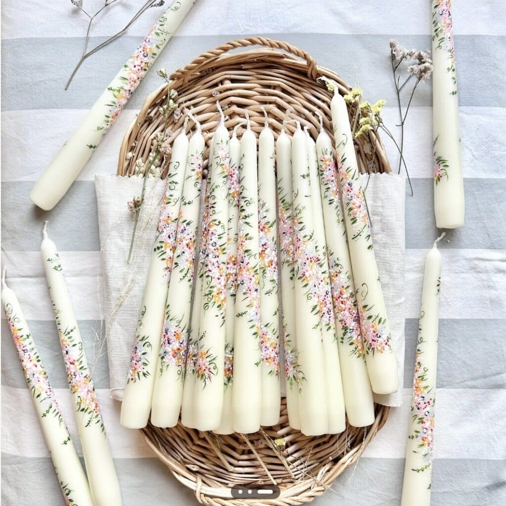 hand painted floral taper candles by KazokuWorkshop for spring table settings