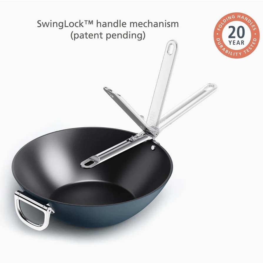 Joseph Joseph Space folding handle ceramic non-stick 32cm blue wok