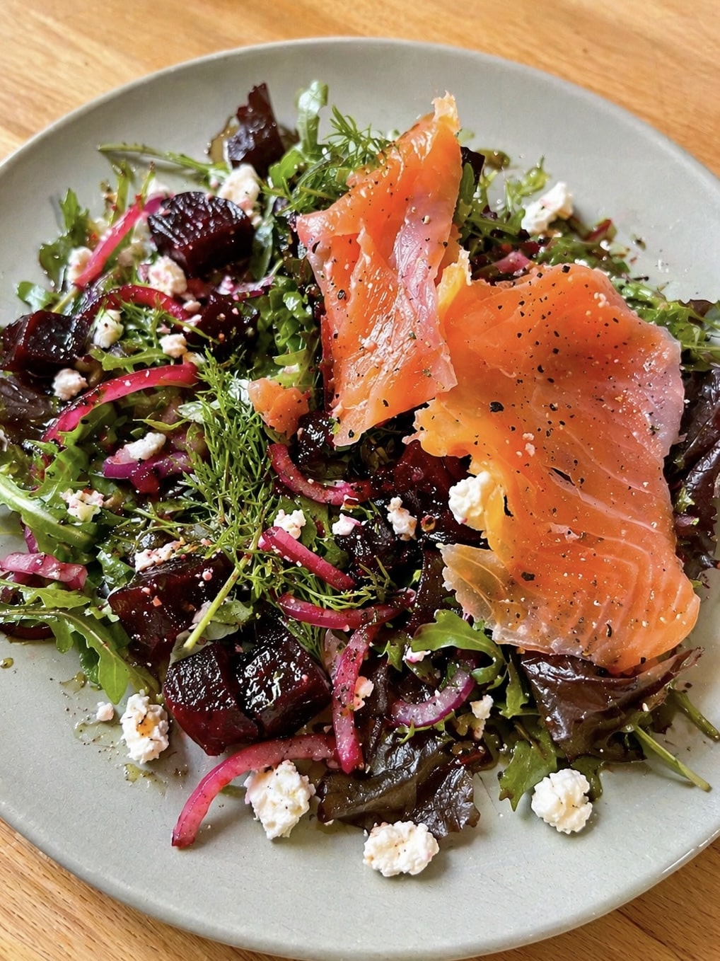 Beetroot and Feta Salad with Smoked Salmon for a fresh spring lunch idea.