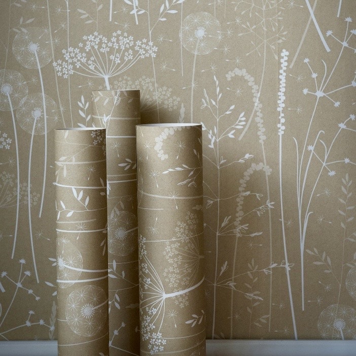 Meadow wallpaper in kraft for beige bedroom ideas