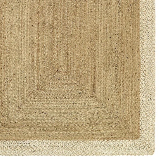 Jute border rug in natural white for a beige boho bedroom