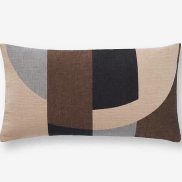 Rectangular geometric black beige and brown lumbar cushion