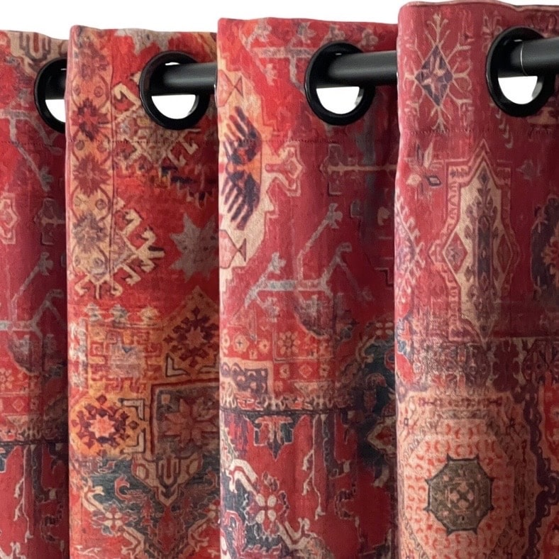 Rusty red kilim curtains