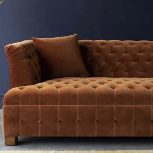 Burnt orange velvet Chesterfield sofa