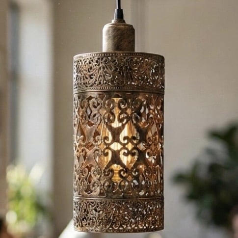 Vintage Moroccan pierced metal pendant light