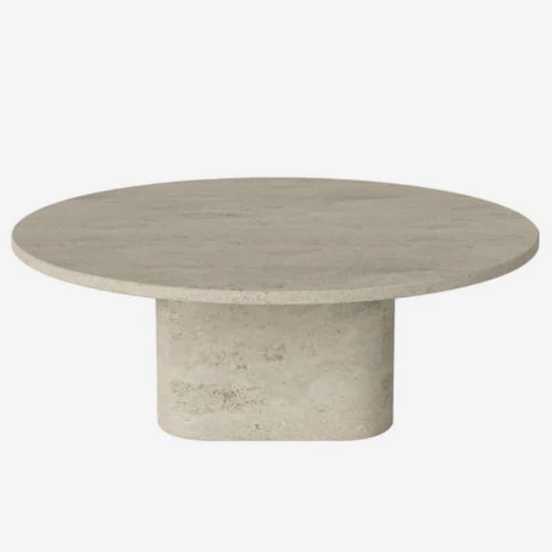 Round stone coffee table with cylindrical base