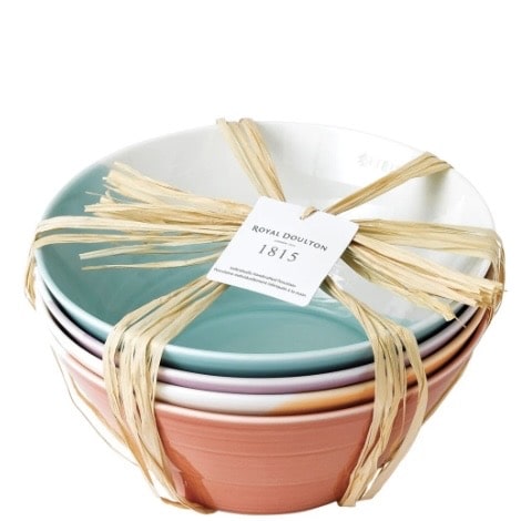 Royal Doulton 1815 Bright Colours noodle bowls stacked in pastel shades