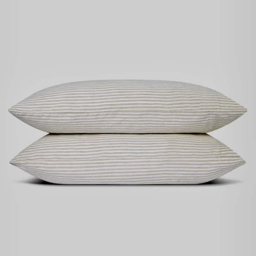 Oatmeal stripe pillowcases for beige bedroom ideas and neutral bedding schemes