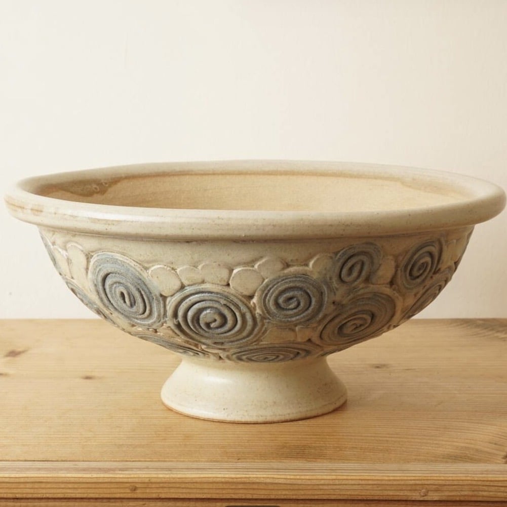 Blue and gold footed handmade bonsai pot by StevaCeramics