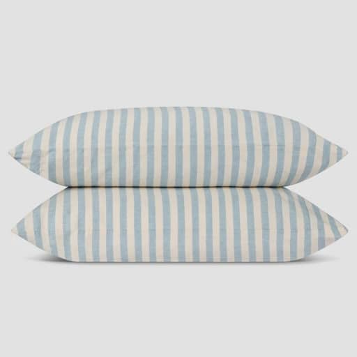 coastal blue striped linen pillowcases for cottage bedroom bedding