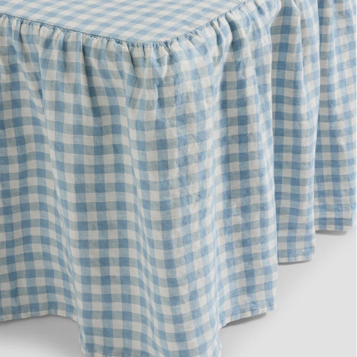 warm blue gingham linen blend valance for cottage bedroom bedding