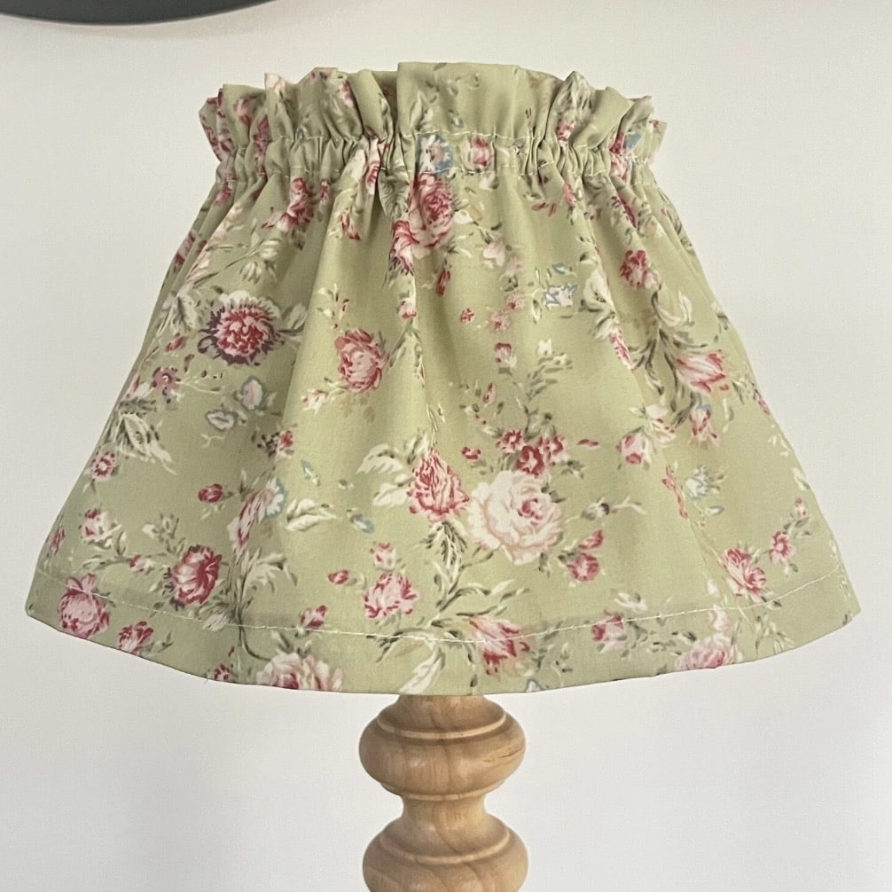 gathered floral fabric lampshade in green cottage style lighting with soft pleated design