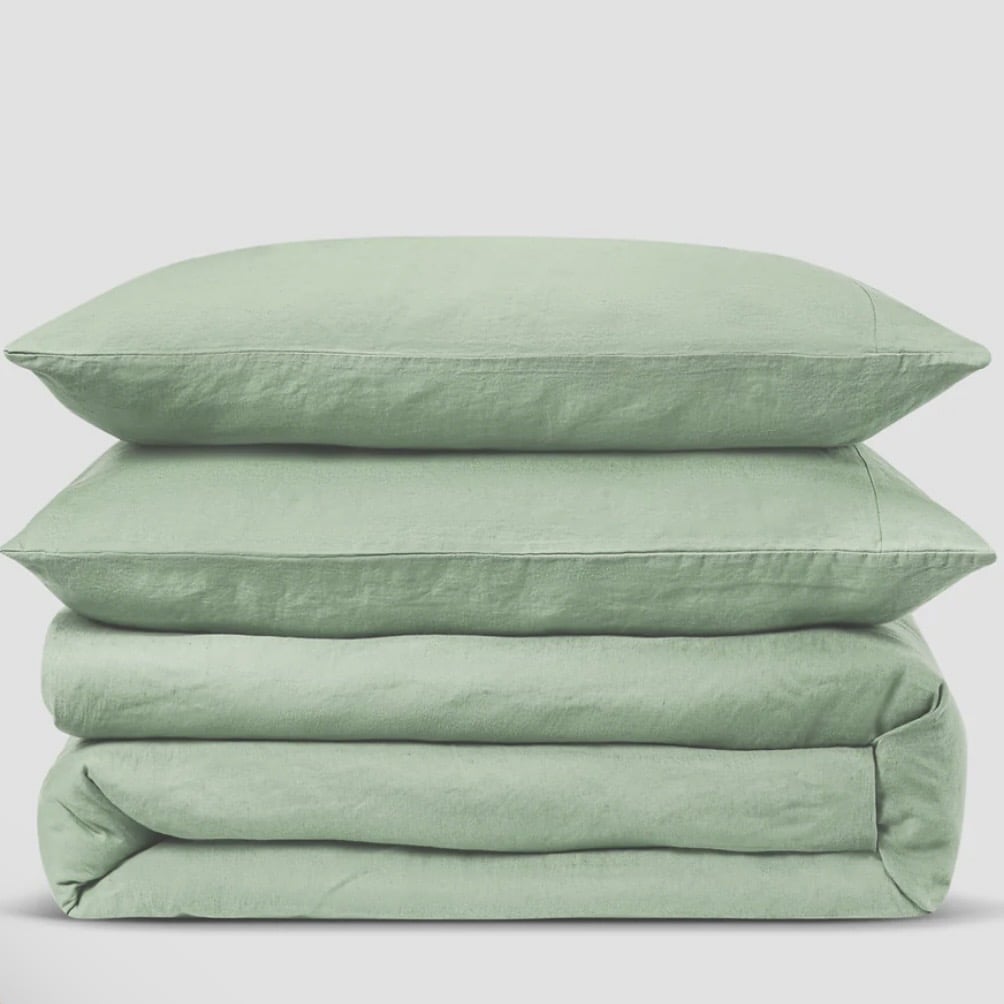 sage green linen blend duvet set for cottage bedroom bedding