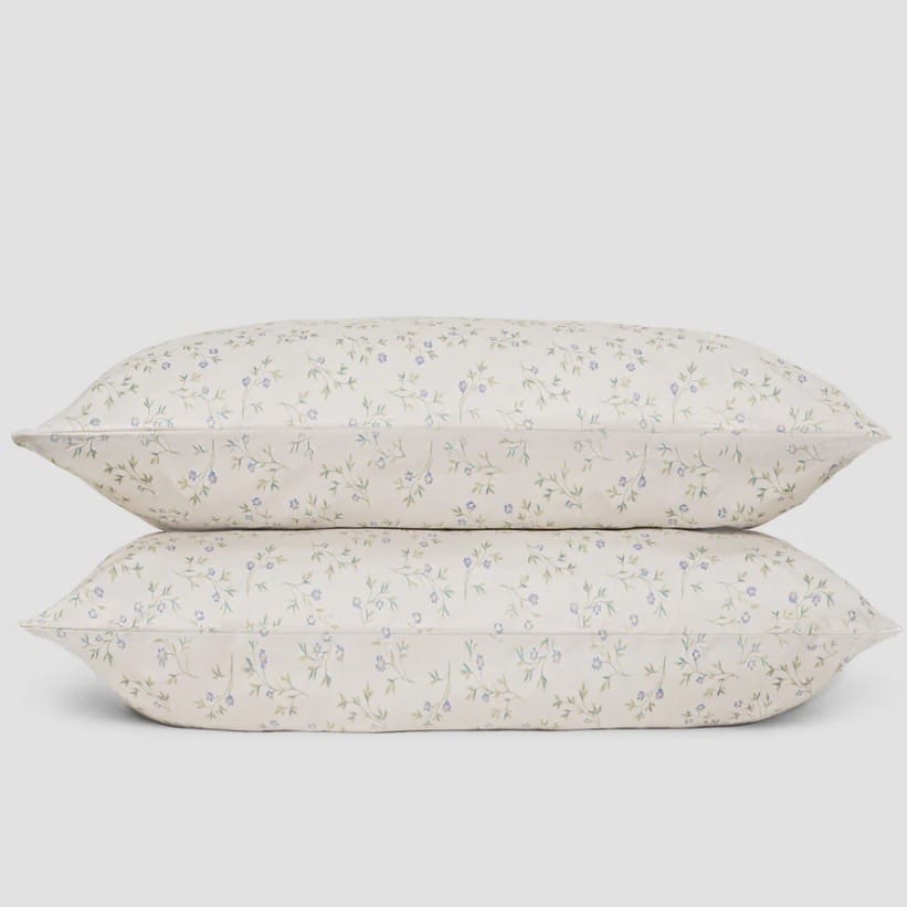 cream spring sprig cotton pillowcases for cottage bedroom decor