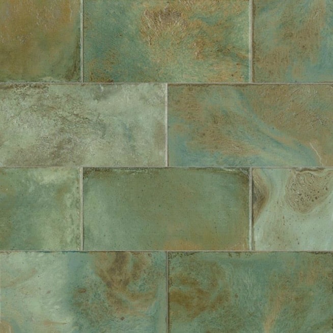 Fiji green rustic bathroom tiles with handmade artisan finish