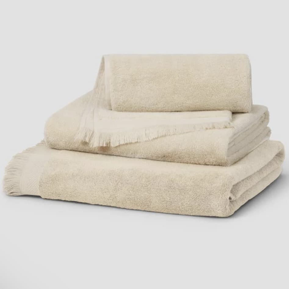 Piglet in Bed Birch fringe edge cotton towels