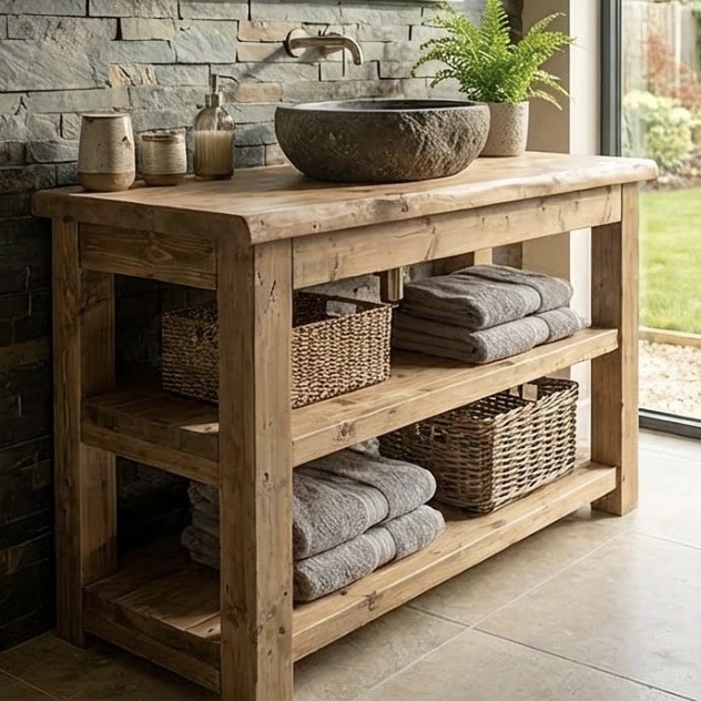 Rustic reclaimed wood bathroom vanity unit