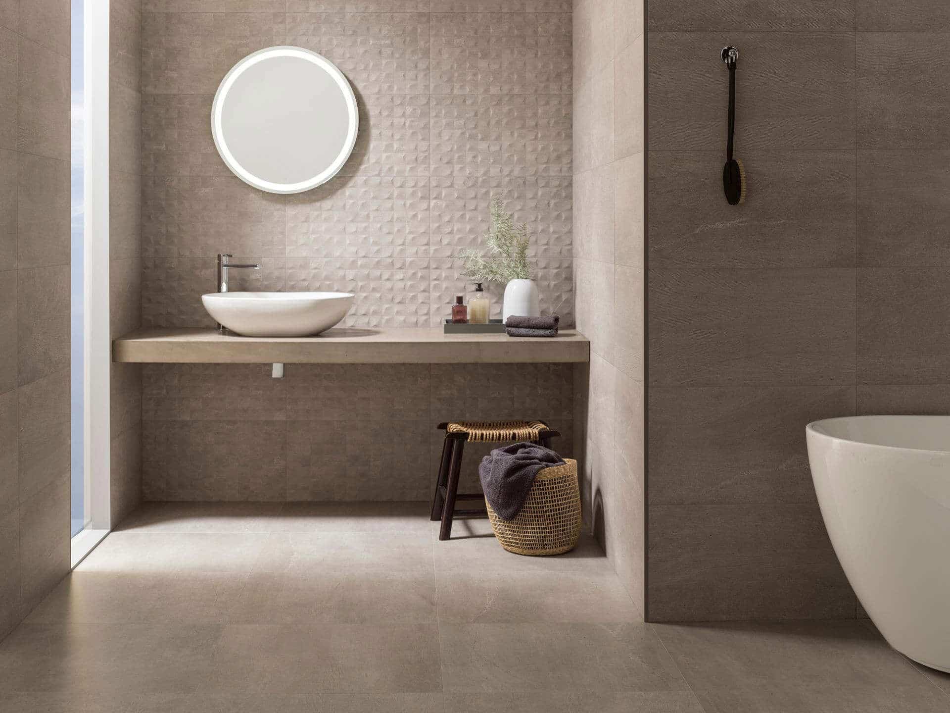 Porcelanosa Urban Caliza Nature warm sand bathroom tile