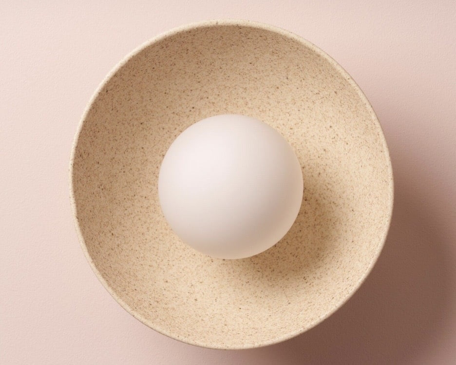 Handmade speckled cream ceramic and oak bathroom wall light by StudioHaran