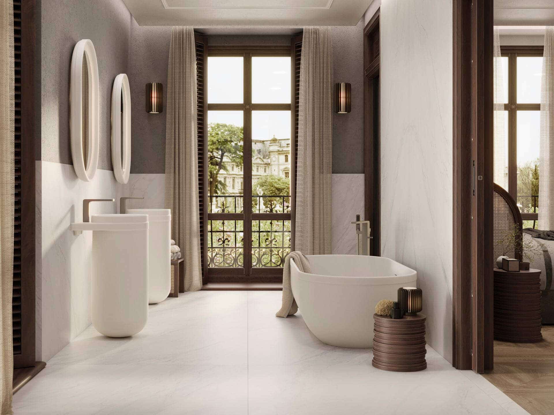 Porcelanosa Glem White Nature large format white bathroom tile 120x120