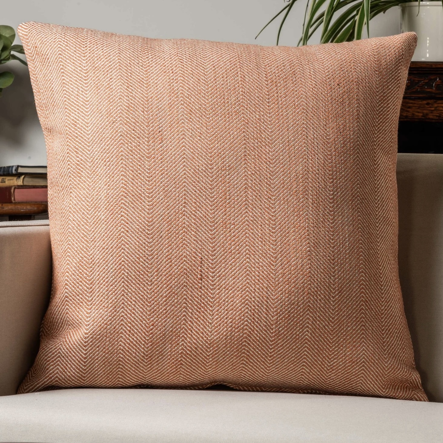 Terracotta linen blend cushion for a warm neutral sofa scheme