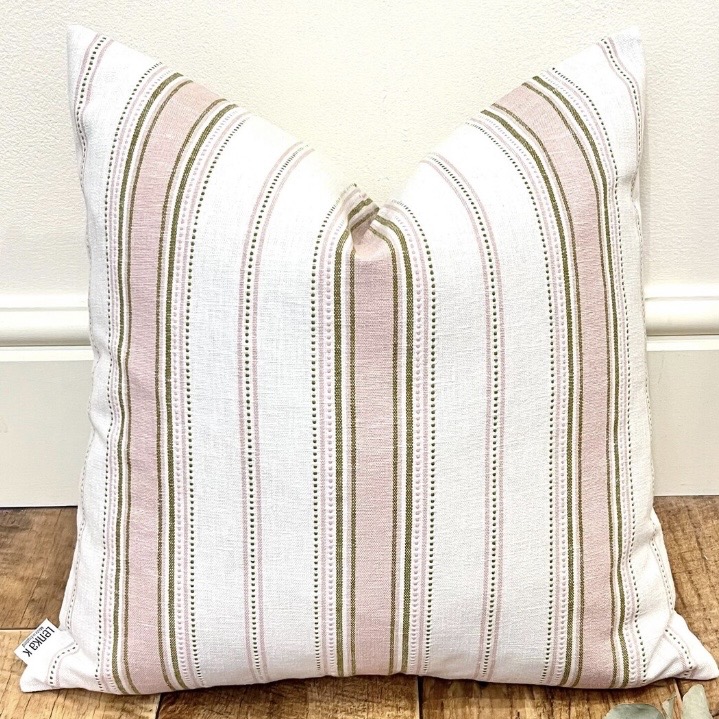 Darcy Leila blush pink embroidered striped cotton cushion cover from LenkasDresses on Etsy