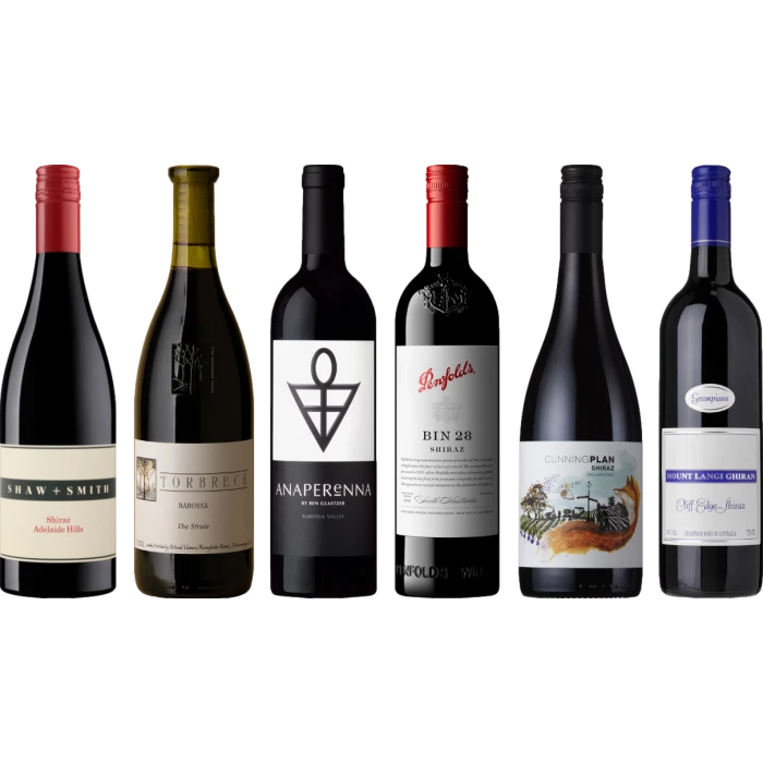 Australian Shiraz premium tasting case with six bottles including Penfolds Bin 28, Shaw and Smith, Torbreck and Glaetzer