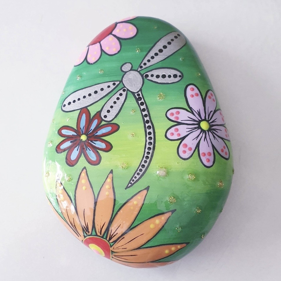 Dragonfly painted garden stone