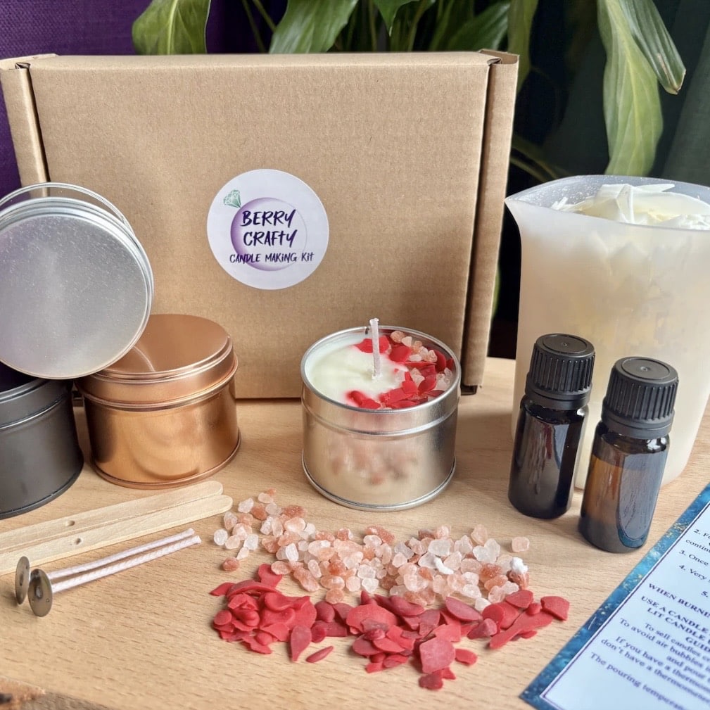 DIY soy candle making kit with aromatherapy scents and tins by BerryCraftyUK