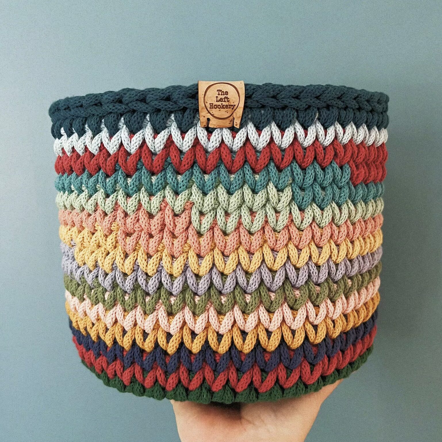 Multi coloured crochet storage basket kit