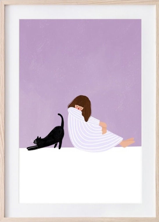 Girl and cat wall art print