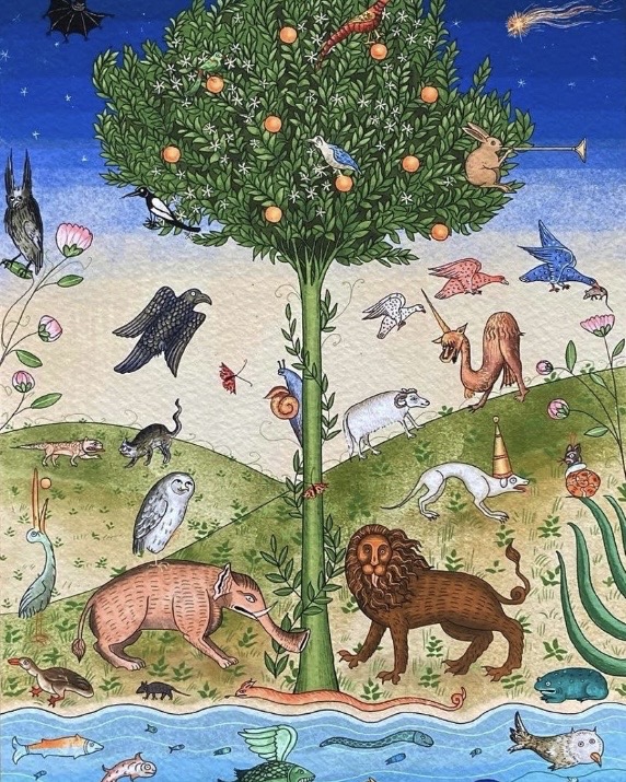 Garden of Monstrosities medieval animals art print for girls bedroom by HanaBerggren