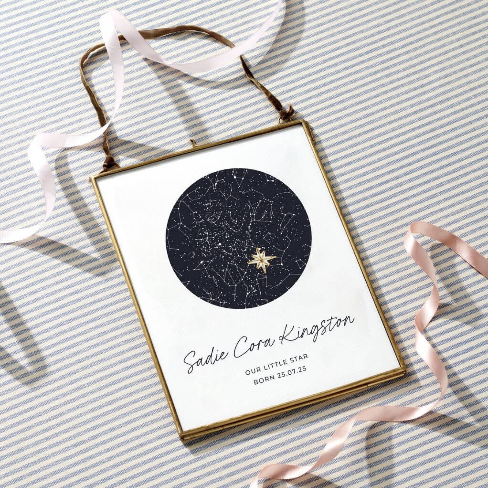 Personalised birth constellation star map print for girls bedroom