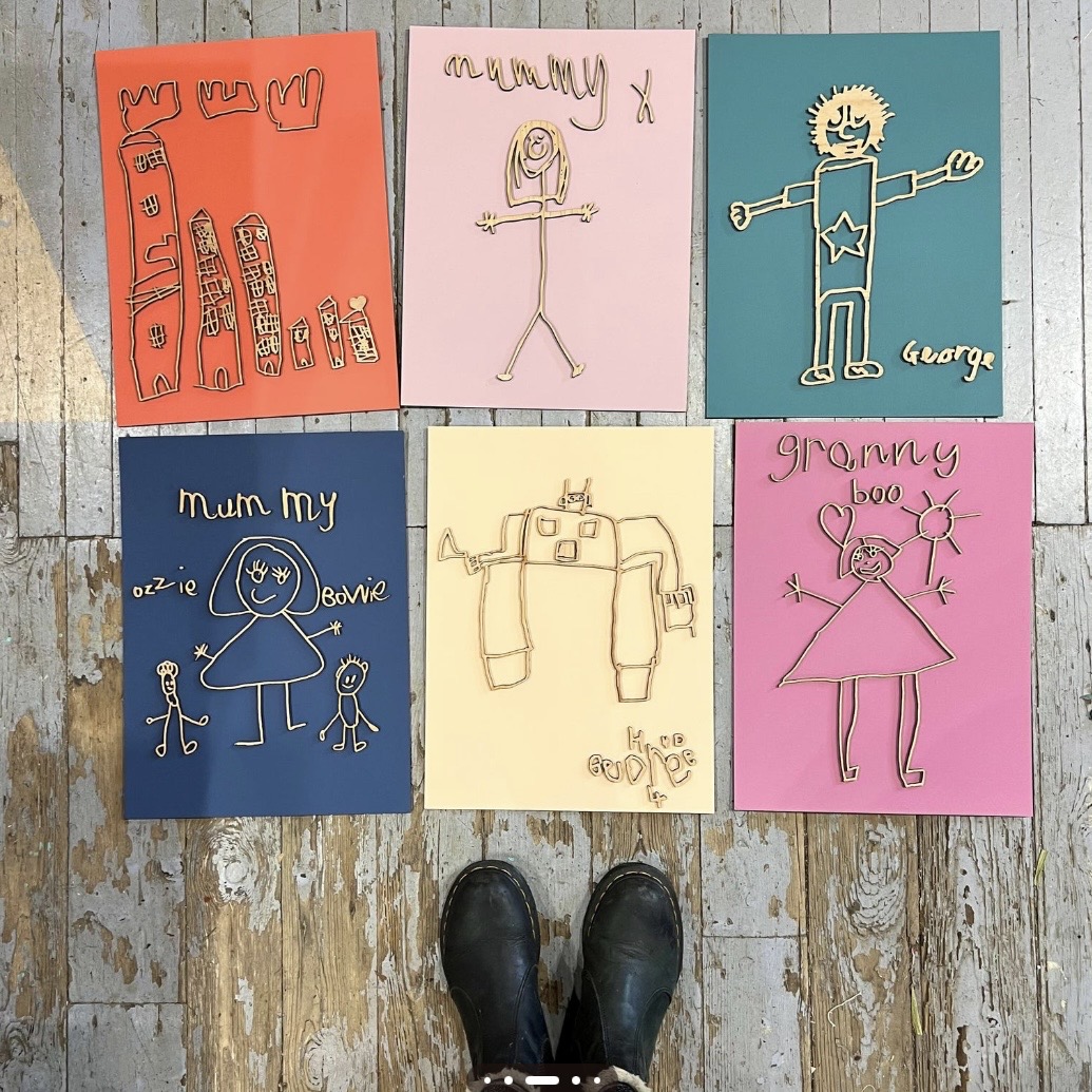 Personalised children's drawing wooden wall art in oak frame by modocreative