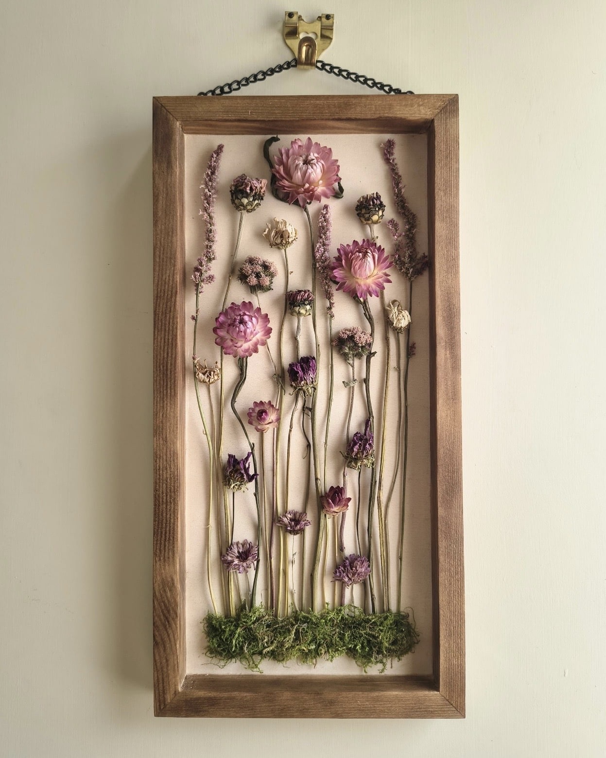 Dried flower meadow scene in wooden frame wall art by FergOfTheFens