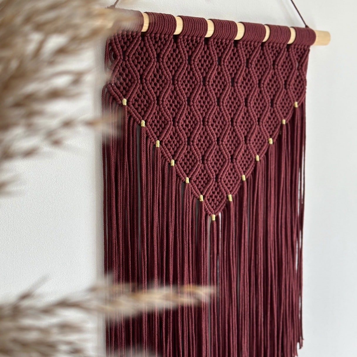 Roxy burgundy geometric macrame wall hanging by BetweenTheLinesCraft