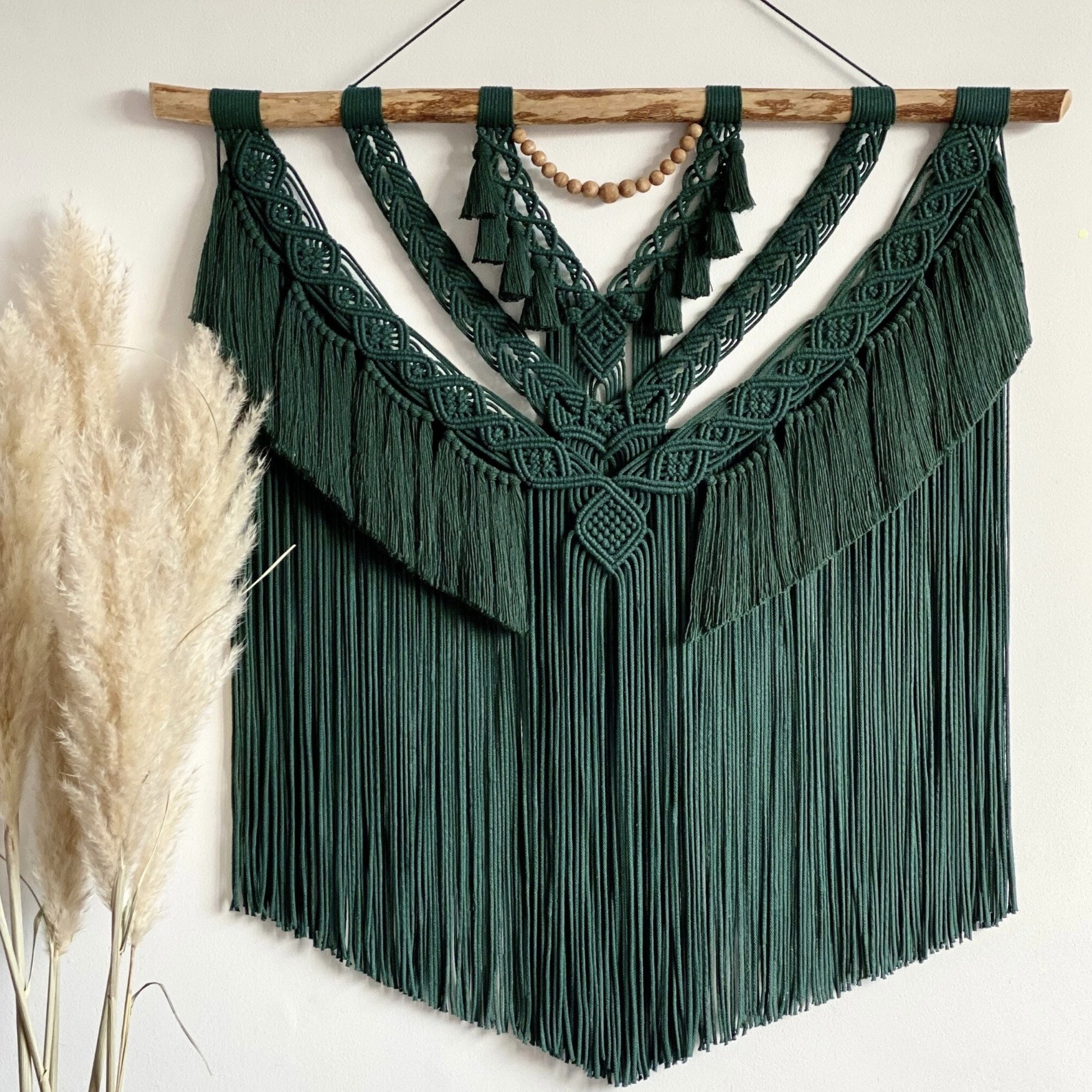 Sylvia green macrame wall hanging with tassels by BetweenTheLinesCraft