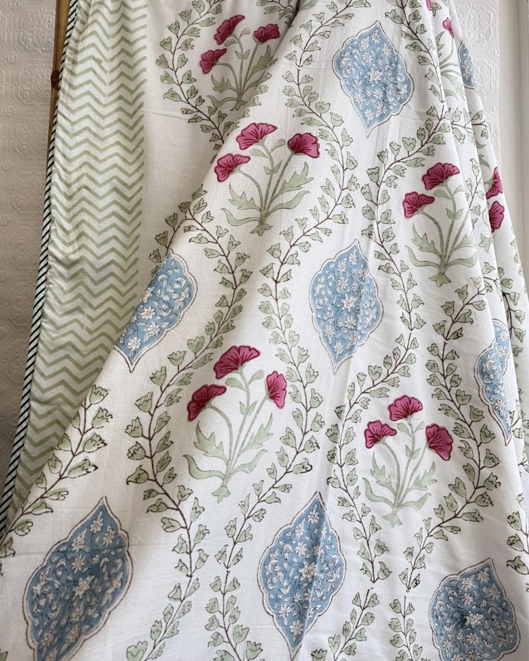 Indian floral dohar reversible cotton quilt by EssentialDesignsLDN