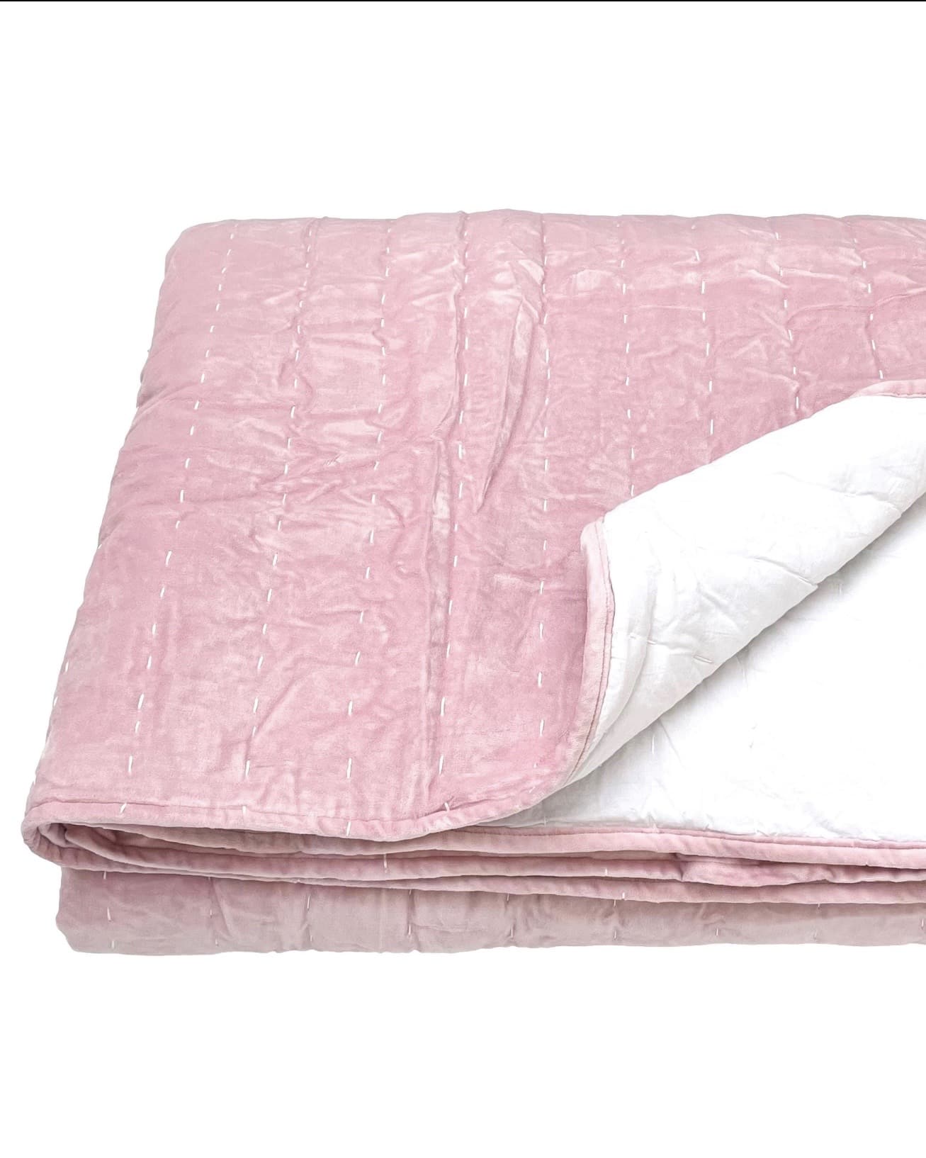 Pink velvet quilted bedspread