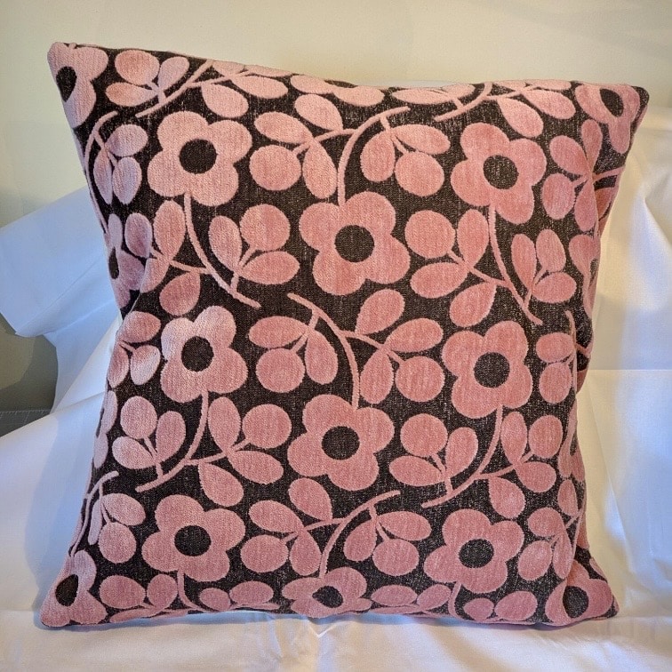 Retro floral cushion cover dark background pink blooms