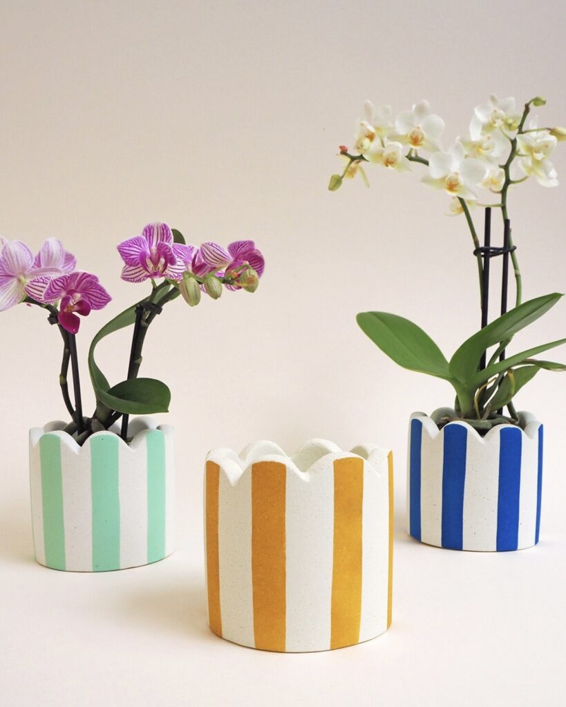 Budget small bathroom striped pots
